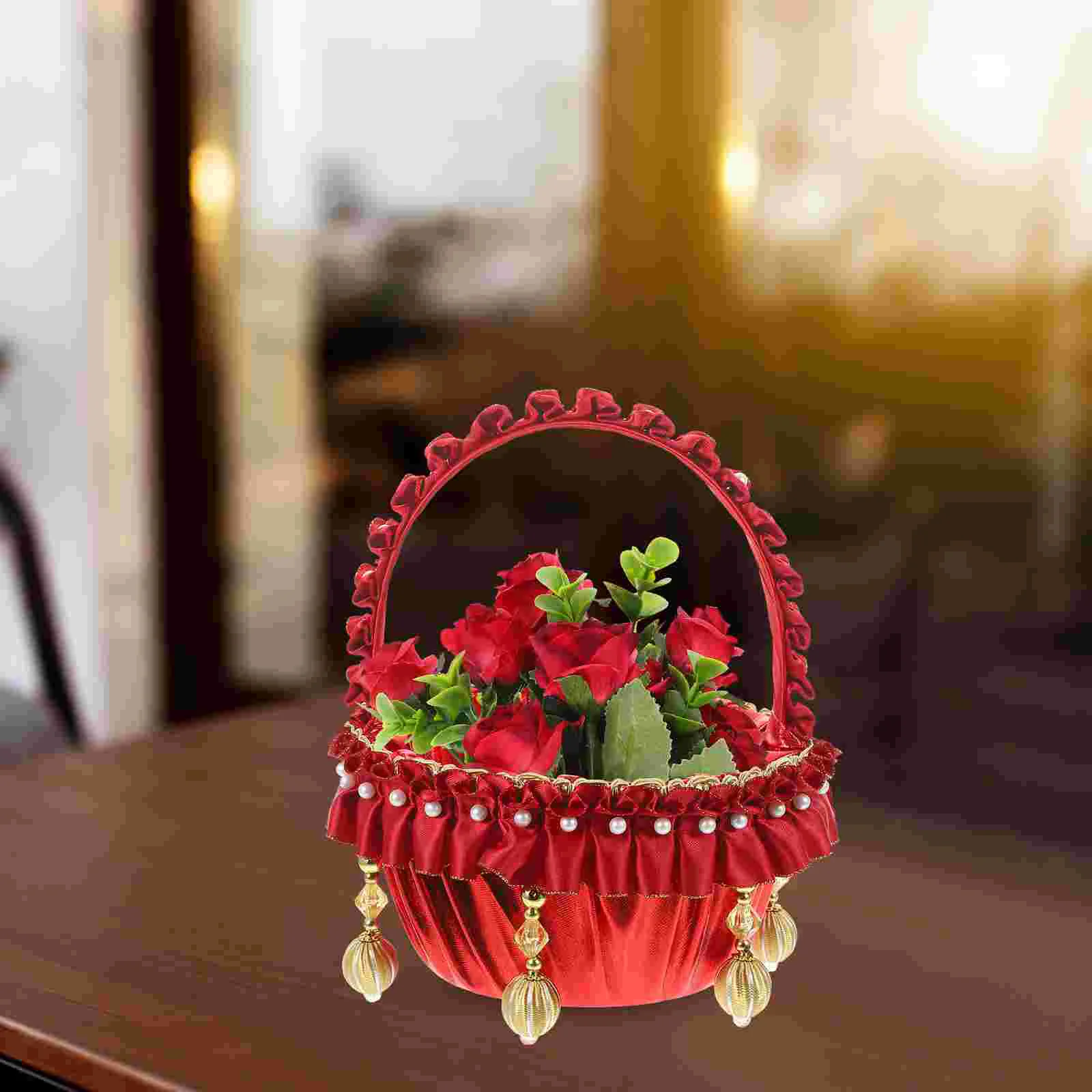 

Storage Basket Flower Girl Baskets Weddings Small Elegant Petal Rustic Satin Bride Party Decoration