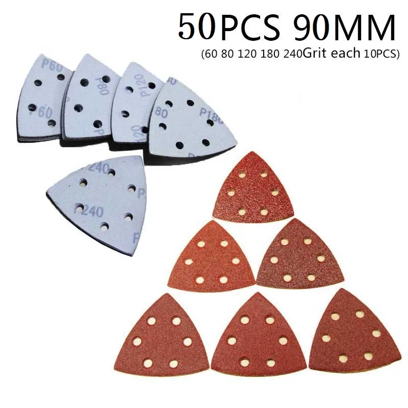 

50pcs Triangle Sanding Paper 60/80/120/180/240 Grit For Oscillating Tool Grinding Polishing Sanding Sheets Paper Pads Set