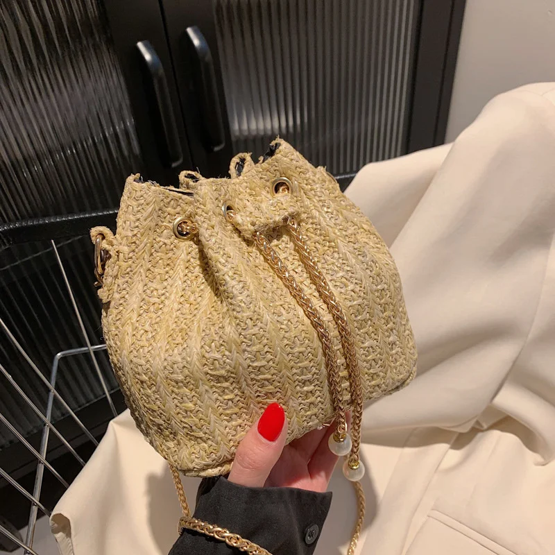 Summer trend straw bag 2022 new simple chain messenger one shoulder fashion portable bucket bag