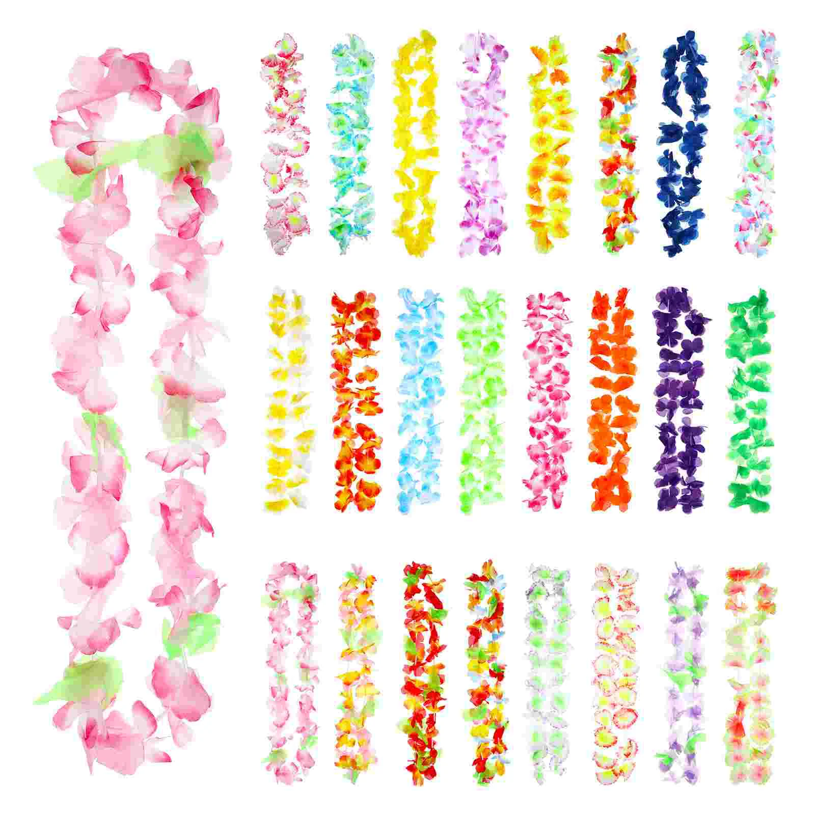 

50 Pack Hawaiian Leis Necklace Colorful Tropical Flower Leis Wreaths Lei Garlands for Luau Dance Party Favors Birthday Wedding