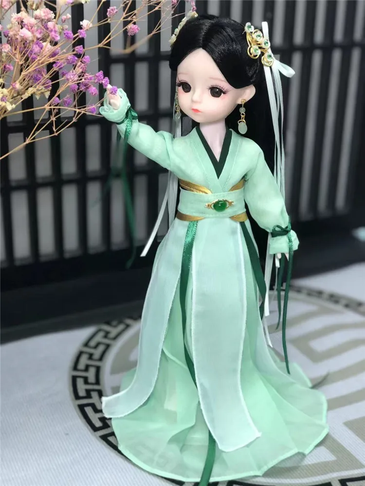 

30cm bjd doll 3D Eye Girl Kid Toy Chinese Style Hanfu Costume Simulation Change Clothes Suit Diy Hairpin Headdress Gift