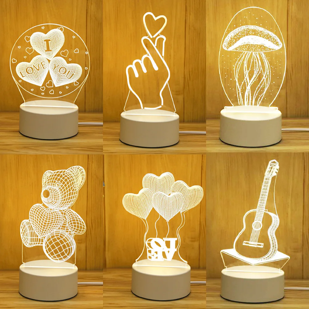 

Romantic Love 3D Acrylic Led Lamp for Home Children's Night Light Table Lamp Birthday Party Decor Valentine's Day Bedside Lamp