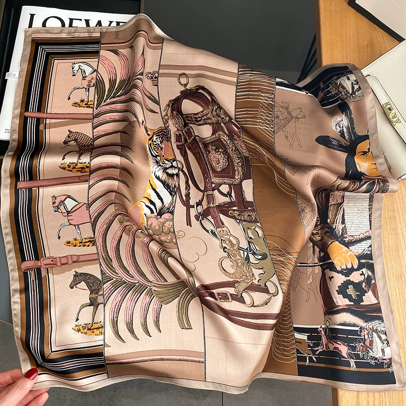 

2022 Design 100% Nartural Silk Scarf Women Horse Print Shawl Wrap Spring Neck Hair Tie Hand Bag Wrist Headkerchief Hijab Bandana