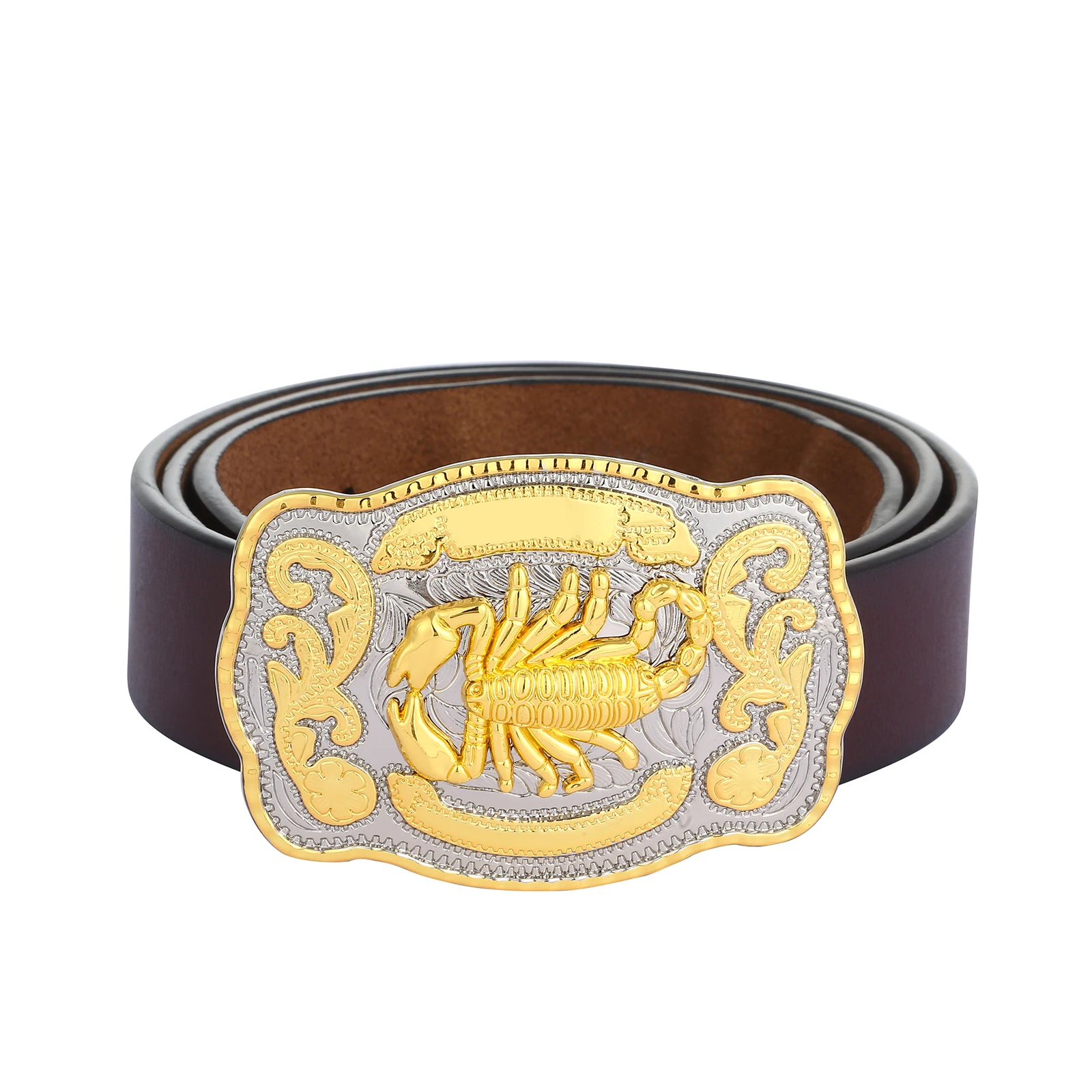 Western denim zinc alloy animal models two-tone men's leather belt with jeans accessories simple and versatile