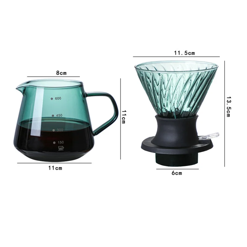 

600ML Immersion Dripper Switch Glass V60 Pour over Coffee Maker V Shape Drip Coffee Dripper and Filters Green