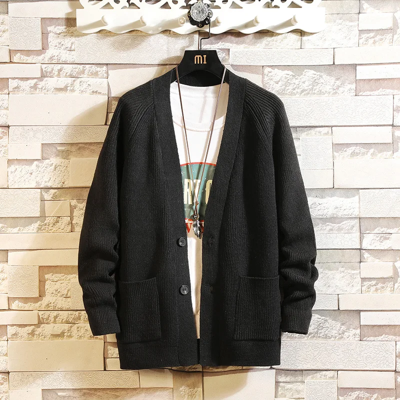 

Korean Single Breasted V Collar Kintted Cardigan 2021 Sweater Men's Outerwear Trendy Handsome Mens Knitwear