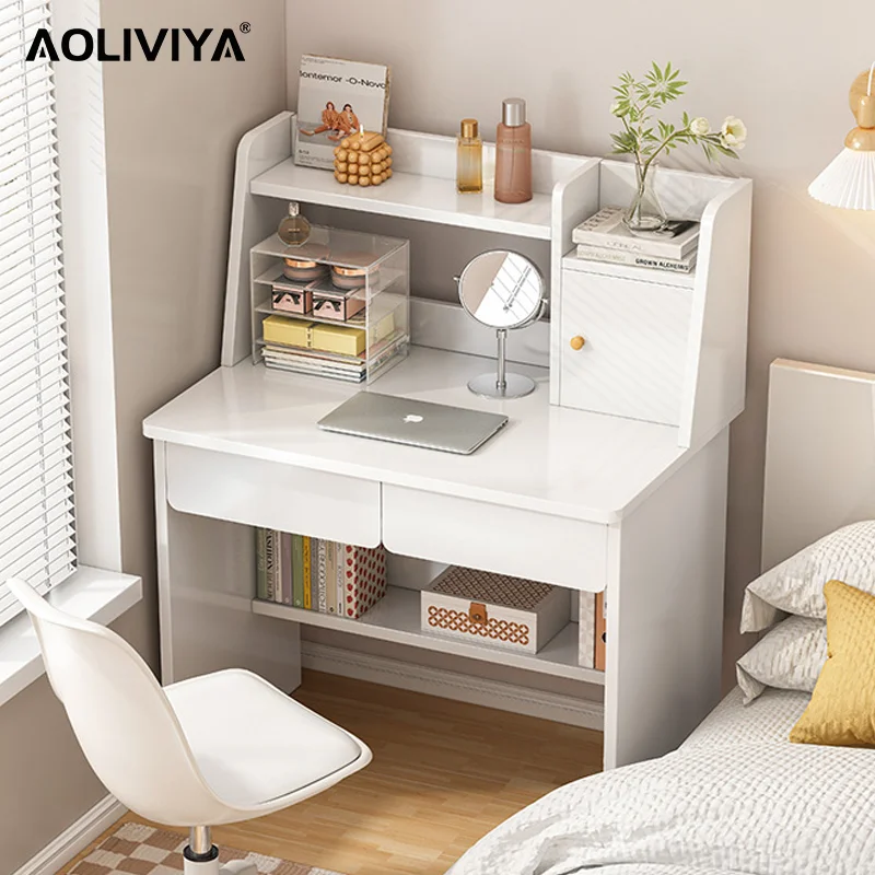 

AOLIVIYA Computer Desktop Table Bedroom Dresser Desk Home Student Study Table Rectangular Writing Table with Bookshelf
