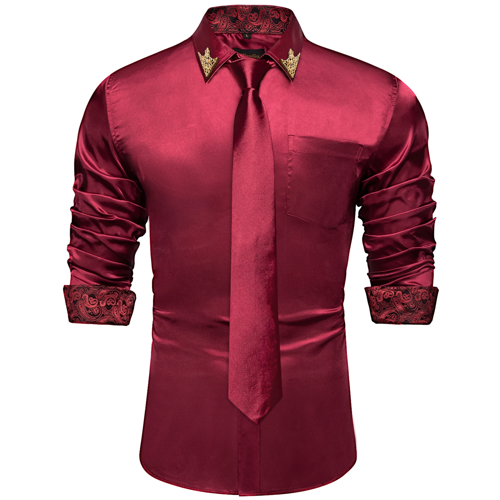Luxury Brand Men Shirts Long Sleeves With Ties Spring Fall Party Wedding Shirt Hanky Suit Set High Quailty Male Wears Free Ship