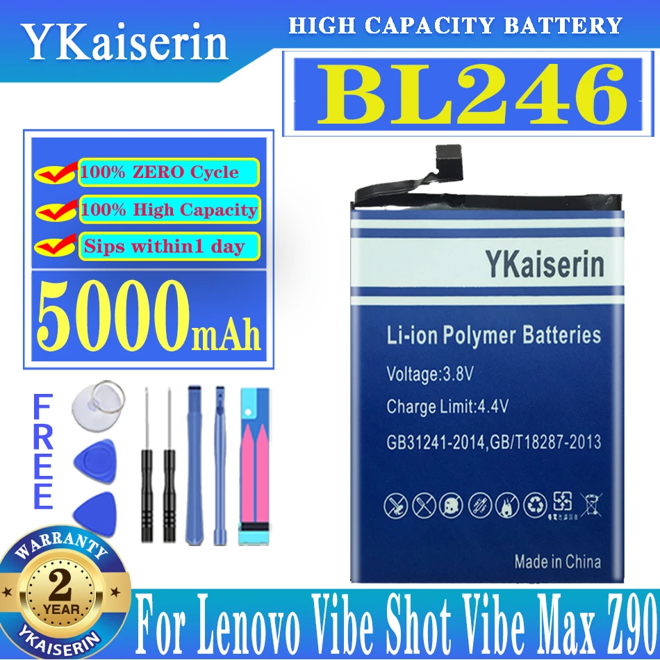 

YKaiserin New Battery for Lenovo Vibe Shot Z90 BL246 Z90A40 Z90-7 Z90-3 5000mAh Rechargeable Phone Batteries Bateria