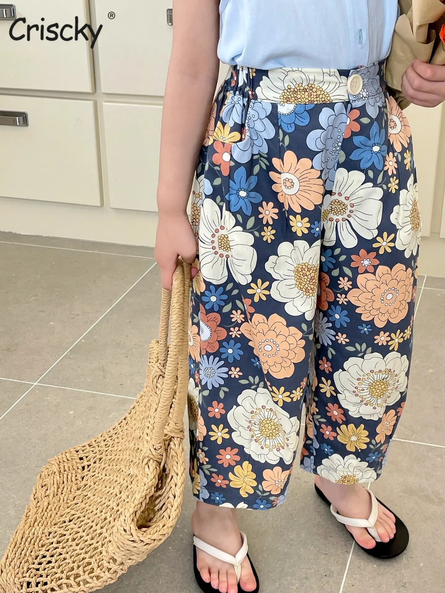 

Брюки для девочек с цветочным принтом, на весну-лето