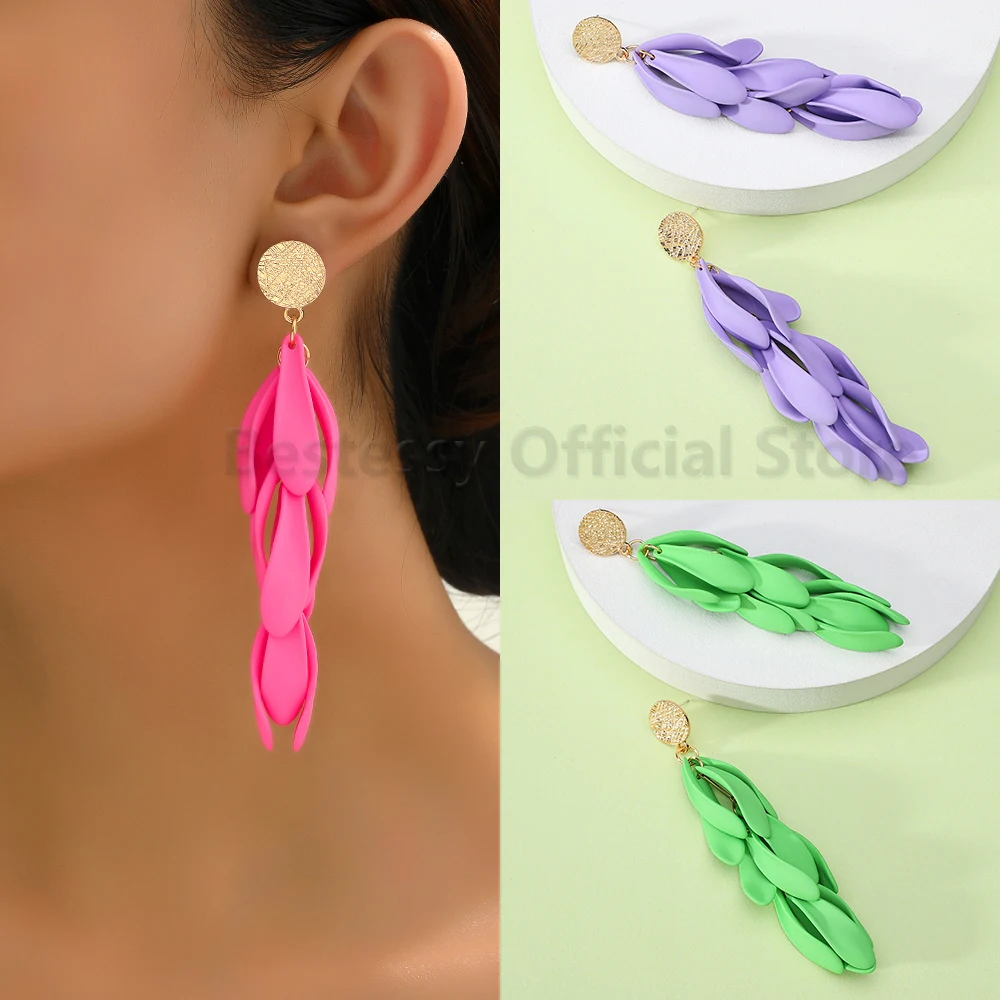 

Long Petal Drop Dangle Earrings For Women Trend Luxury Wedding Party Graduation Piercing Tassel Pendant Girl Unique Jewelry Gift