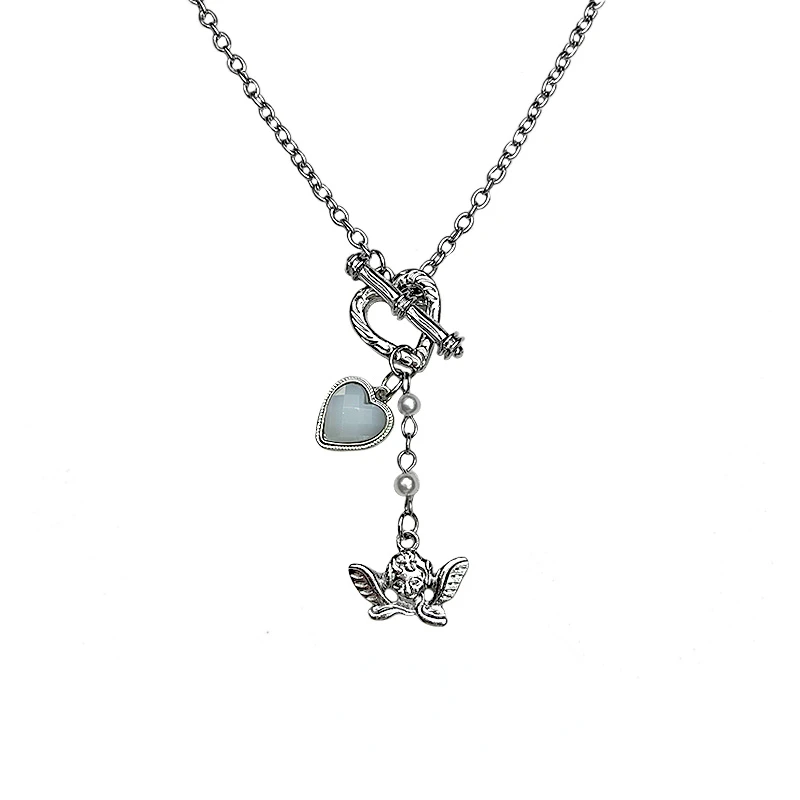 

2022 New Sweet Cool Supporting Cheeks Angel Love Necklace for Women Short Design Clavicle Chains In Summer Jewlery Wholesale Set