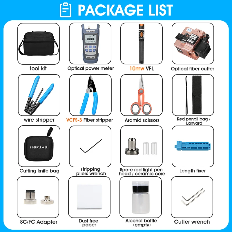 COMPTYCO FTTH Fiber Optic Tool Kit with Fiber Fibra Optica Power Meter and 10mW Visual Fault Locator AUA-X2 FTTH Tool