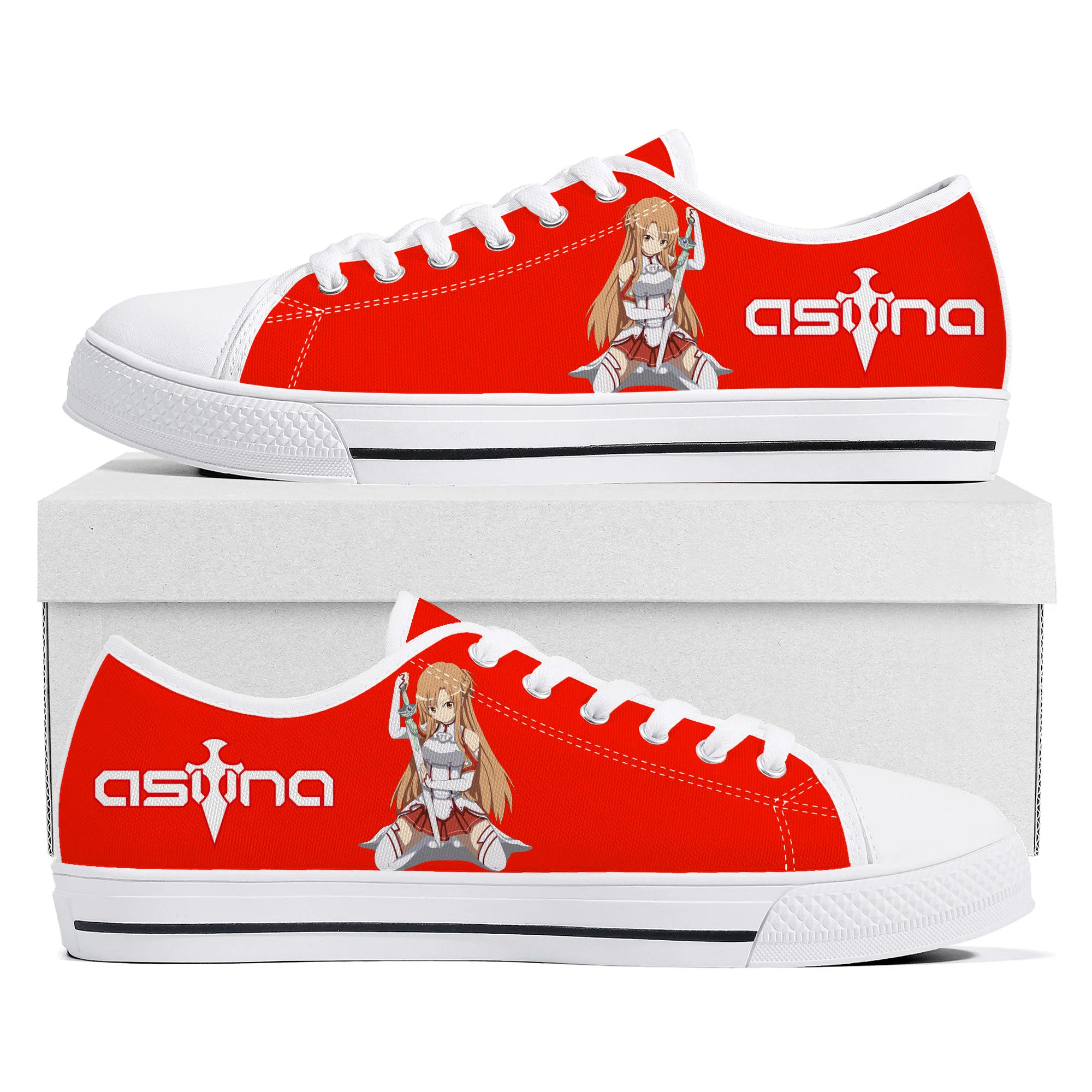 

Меч искусство онлайн Мультфильм Новые Asuna низкие кроссовки Высокое качество Мужские Женские подростковые холщовые кроссовки Пара обувь на заказ