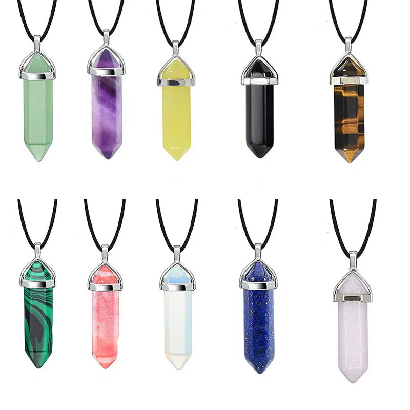 

Hexagonal Bullet Pink Purple Crystals Necklace Women Jewelry Reiki Chakra Natural Stone Necklace Pendant Quartz Pendulum Pendulo