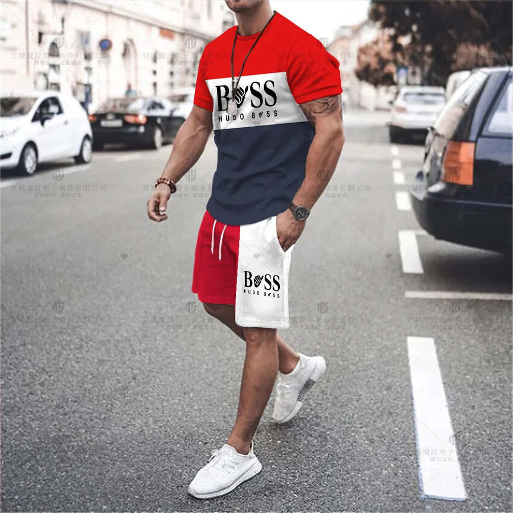 2023 Men's Luxury Printed Sportswear T-Shirt + Pants Set Casual Fashion Men's Short Sleeve T-Shirt + Beach Shorts Sportswear Set