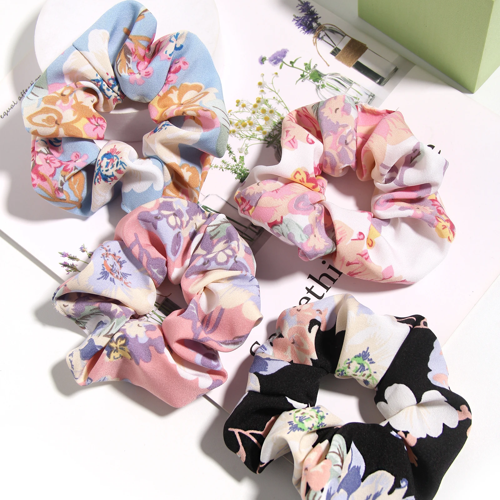 

Fashion Flowers Print Polyester Elastic Hair Bands For Women Girls Sweet Headband Hair Ties Ponytail Holder Hair Accessorie