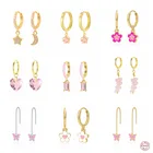 Автоклав серьги из настоящего серебра женские модные туфли в лаконичном стиле розовый серии CZ серьги для женщин подростков, хорошее ювелирное изделие, модные серьги в форме