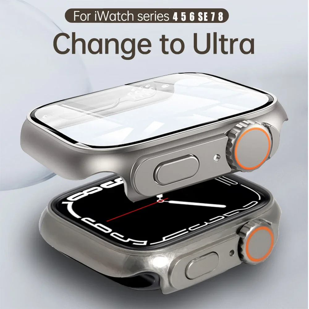 

PC Firm Cover for Apple Watch Case 45mm 41mm 44mm 40mm Glass Appearance Upgrade 49mm Turning into iWatch 8 7 SE 3 6 5 4 ultra