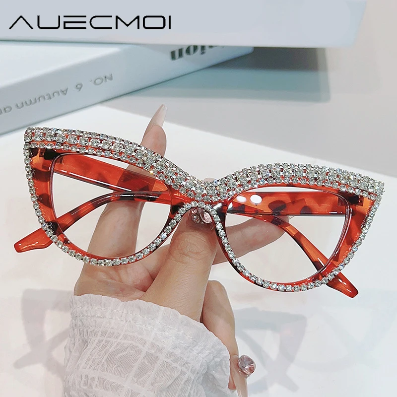 

Vintage Luxury Brand Designer Diamond Cat Eye Glasses Frame Women Fashion Trend Crystal Sexy Myopia Reading Eyeglasses Frames