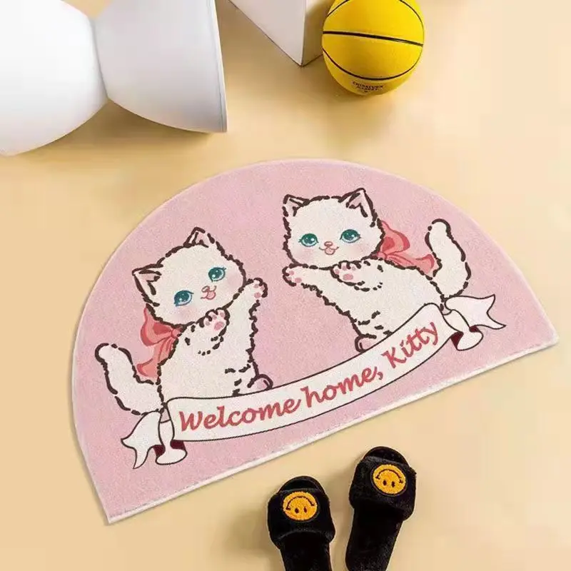 

INS Bedside Semicircle Angel Cat Carpets Non-slip Living Room Floor Mat Cat Pet Area Rugs Bedroom Soft Mats