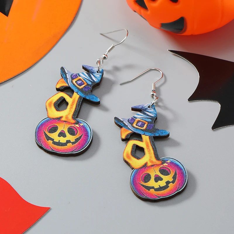 Набор Деревянных Висячих Серег На Хэллоуин-голова Тыквы Шляпа Ведьмы Дизайн