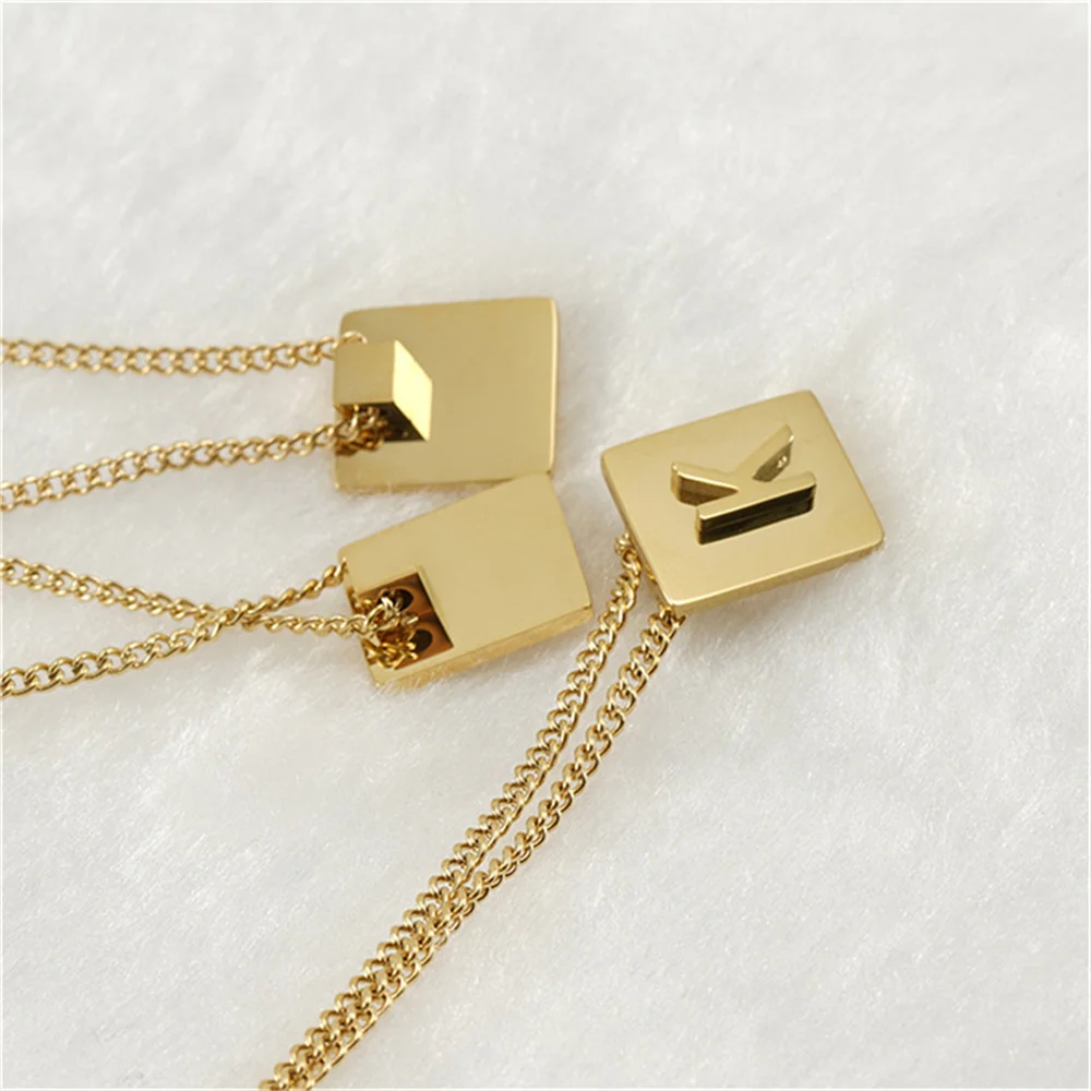 5pcs Initial Letter Pendant Necklaces for Men Charm Gold Color Stainless Steel Letter Square Necklace For Women Alphabet Jewelry