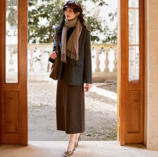 Зимний новый стиль французский повседневный серый хлопковый теплый деловой