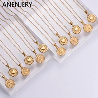 anenjery 316l stainless steel english alphabet pendant necklace 18k gold plated double heart alphabet womens necklace