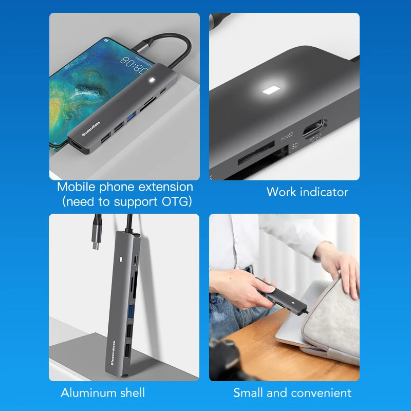 Blueendless Новые 5 и 7 портов s usb-хаб 100W PD 4K HD USB3.0 Type C мультиразветвитель адаптер Порт
