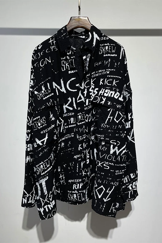 Owen Seak Men Casual Shirt Gothic Men's Clothing Hip Hop Tops Tees Spring Autumn Oversized High Street Long Sleeves Black Shirt