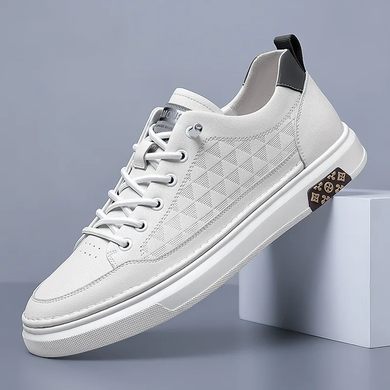 

Spring Autumn New Men Genuine Leather Casual Shoes Cool White Flat Skate Shoes Young Man Fashion Leather Sneaker