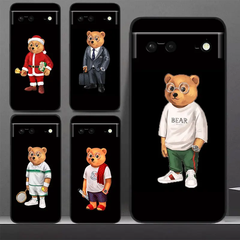 

Fashion Hot Cartoon Bear Phone Case For Google Pixel 7 Pro 6 Pro 6A 5A 5 4 4A XL 5G Black Soft Cover Fundas Cover