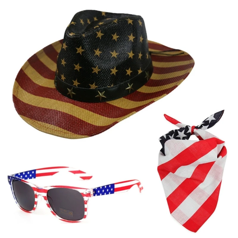 

Western Styles Cowgirl Hat Set for Adult Vintage Cowboy Hat Bandana Sunglasses