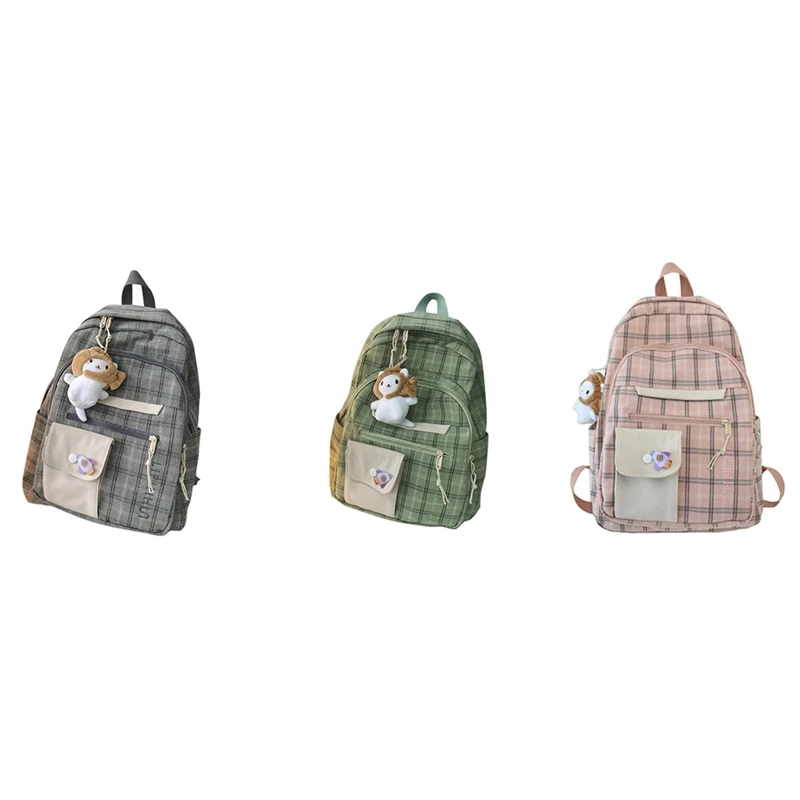 

Hot Kf-Large Capacity Multi-Pocket Men's And Women's Backpack Lattice School Bag College Backpack