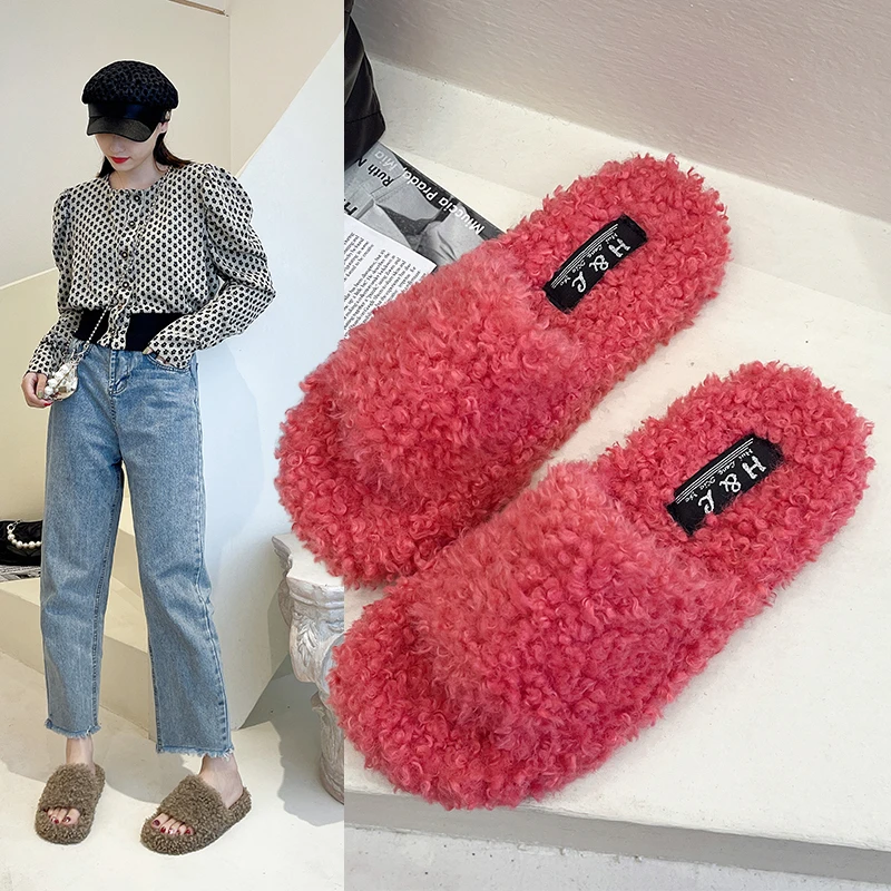 2022 New Women Fur Slippers Sexy Plush Soft Luxurious Indoor Cotton Slippers Winter Solid Warm Ladies Bedroom Home Slippers
