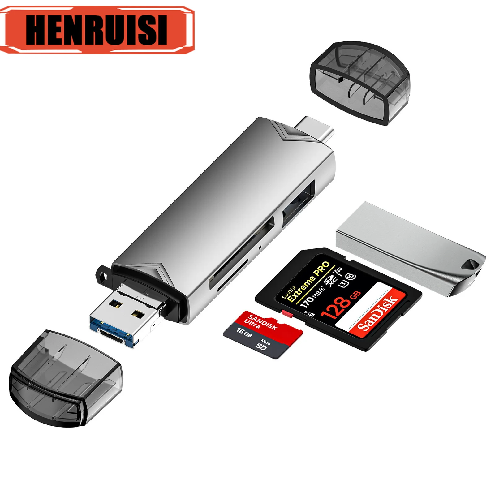 

6-in-1Multifunction USB3.0 to Type C Adapter Connector TF SD Memory Card Reader Converter for PC Type c Micro Mobiles Phone