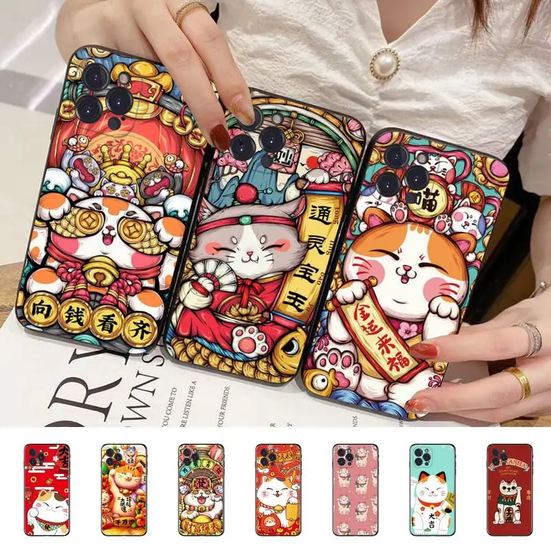 

Lucky Cat Phone Case for iPhone 8 7 6 6S Plus X SE 2020 XR XS 14 11 12 13 Mini Pro Max Mobile Case