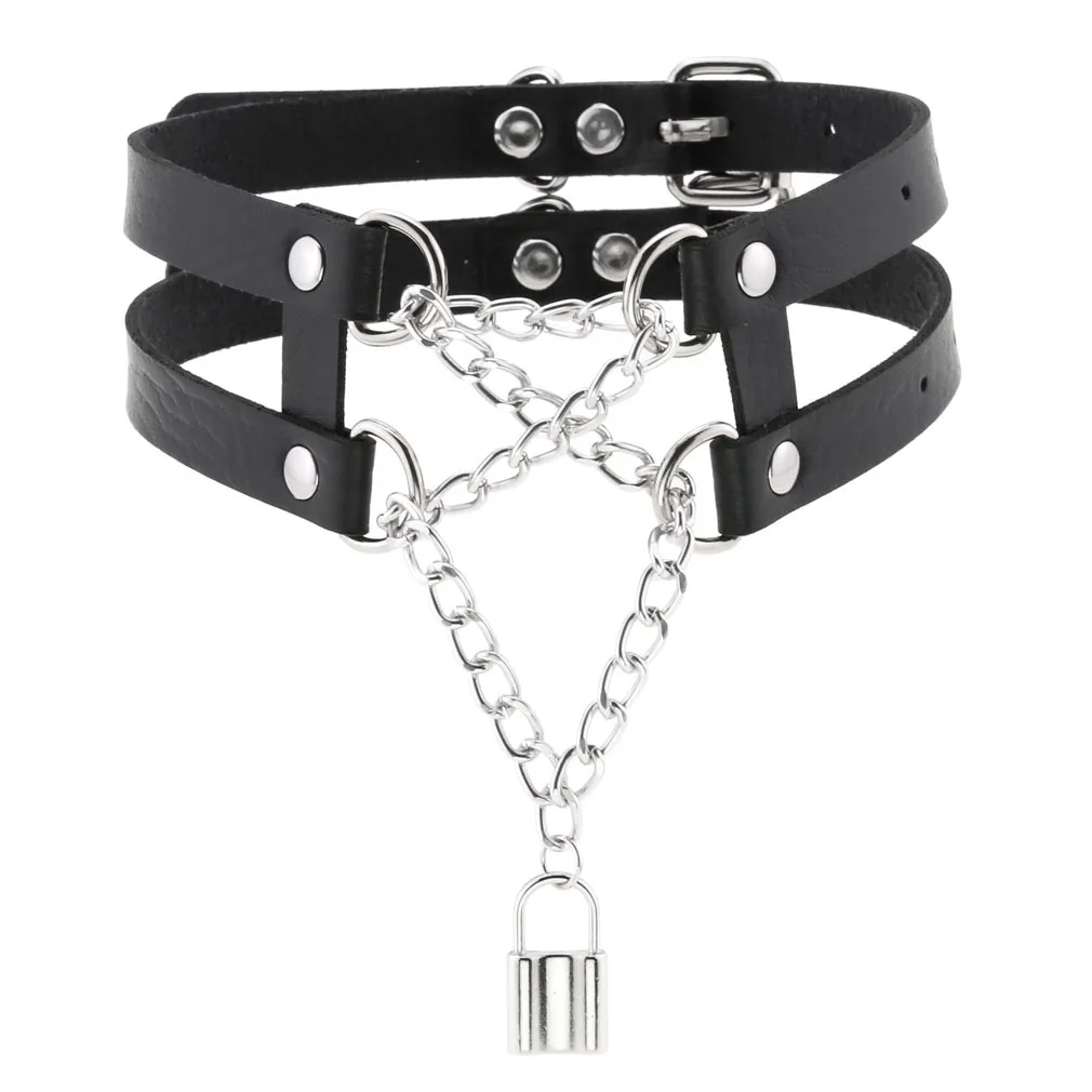 

Punk Gothic Belt Choker Necklaces for Women Leather Collar Lock Chains Black Pu Leather Goth Sexy Girl Necklace Chocker Jewelry