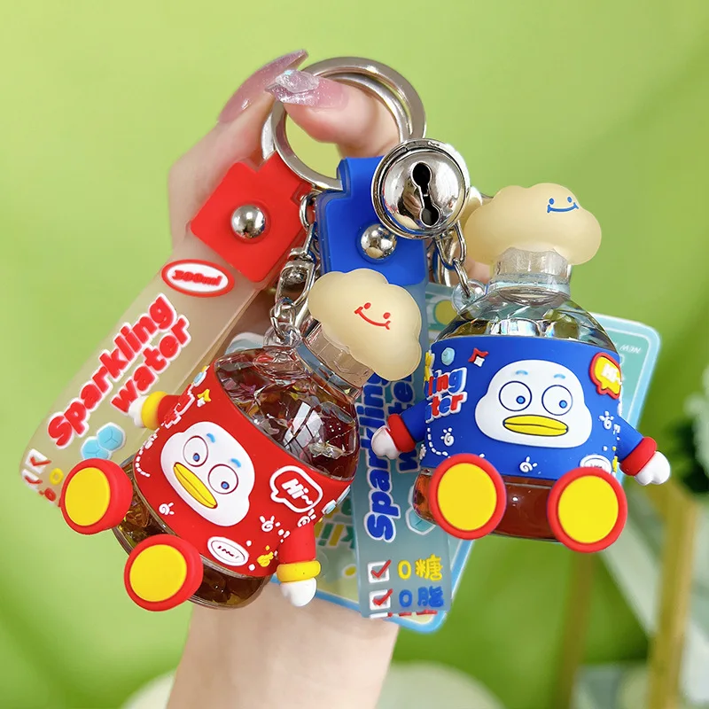 Creative Simulated Sparkling Water Bottle Liquid Keychain Cartoon Floating Kola Keyring Summer Girl Kids Bag Pendant Keyfob Gift