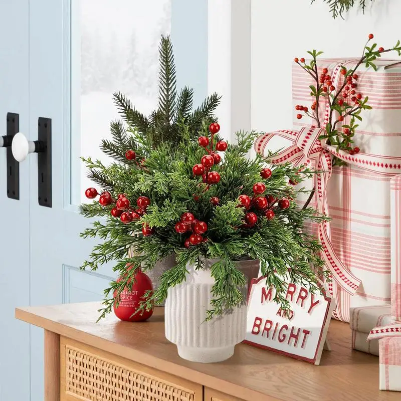 45 шт. рождественские сосновые ветки Norfolk с красными ягодами искусственная зелень