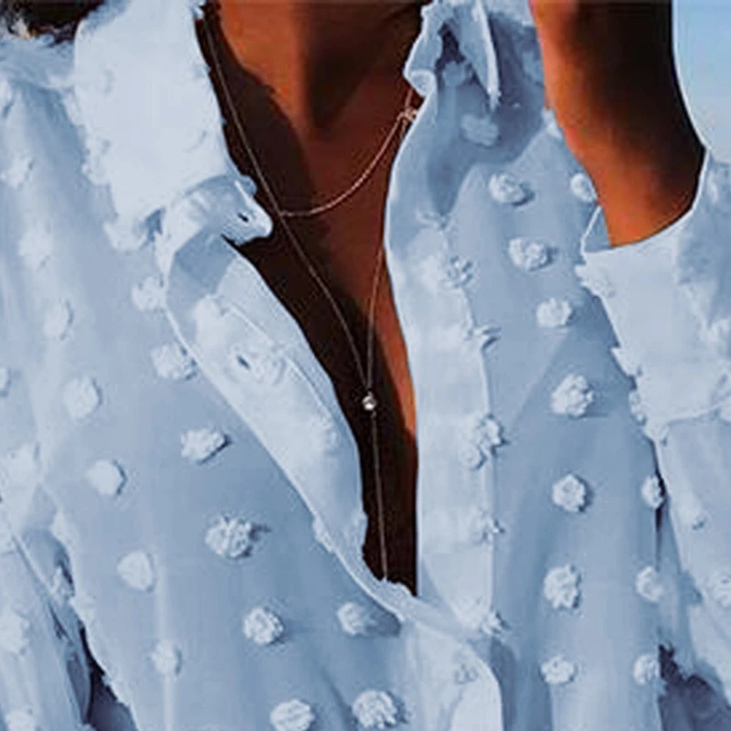 Рубашка женская шифоновая в горошек с V-образным вырезом и рукавами-фонариками -