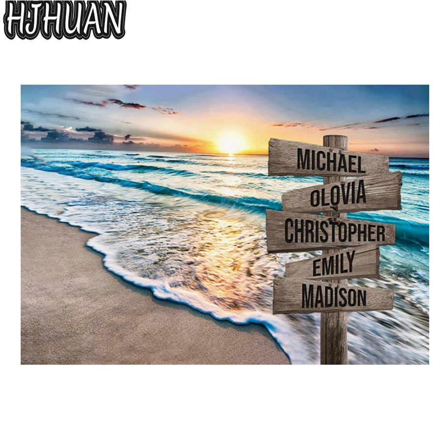 

5D Diy Diamond Painting Sunrise seaside street sign Full Round Square Drill Rhinestone Mosaic Wall Art Pictures Home Decoration