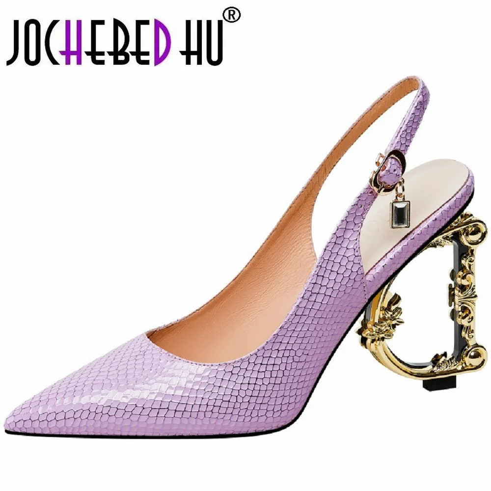 

【JOCHEBED HU】Unique Embellished Brand Genuine Leather Pointed Toe Designer Women's Back empty Sandals Buckles Sexy Shoes 33-46