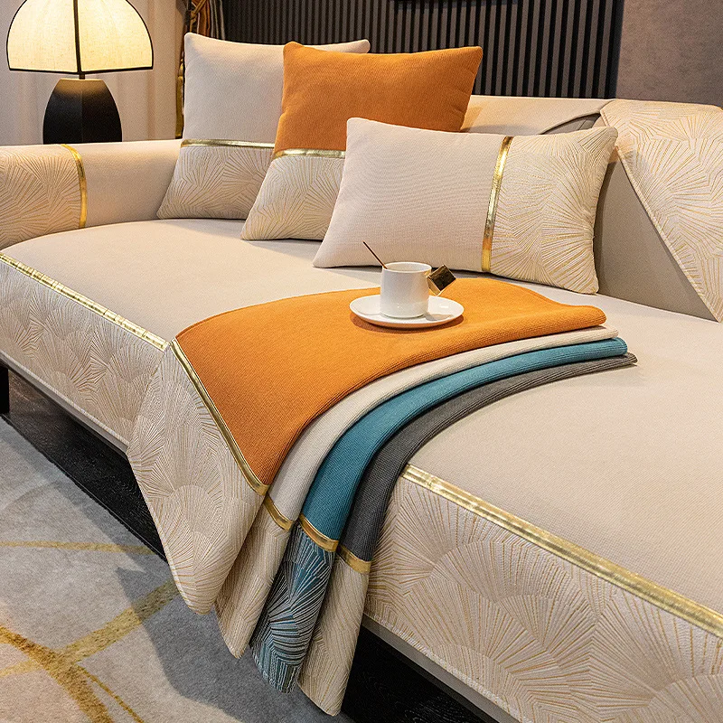 

Gold Bars Splicing Sofa Cover Non-Slip Couch Cushion for Living Room Soft Universal Sofa Cover Back Towel Sectional Sofa Mat