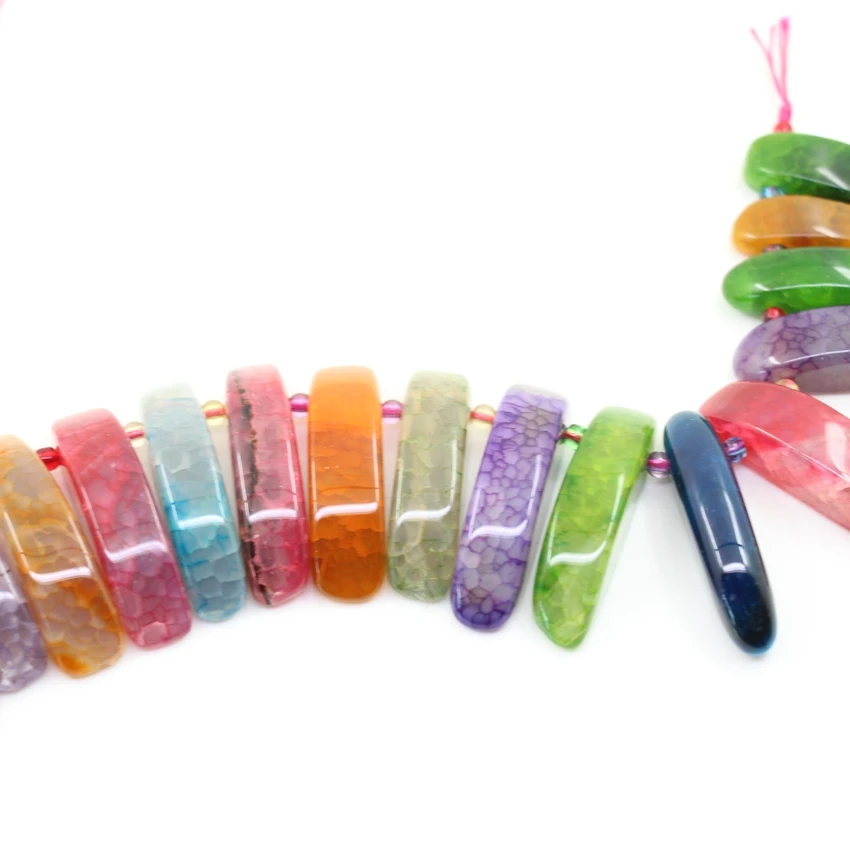 Natural Agates Graduate Top Drilled Slice Loose Beads Strand,Mix Colour Dragon Vein Onxy Slab Pendants Necklace Jewelry Making