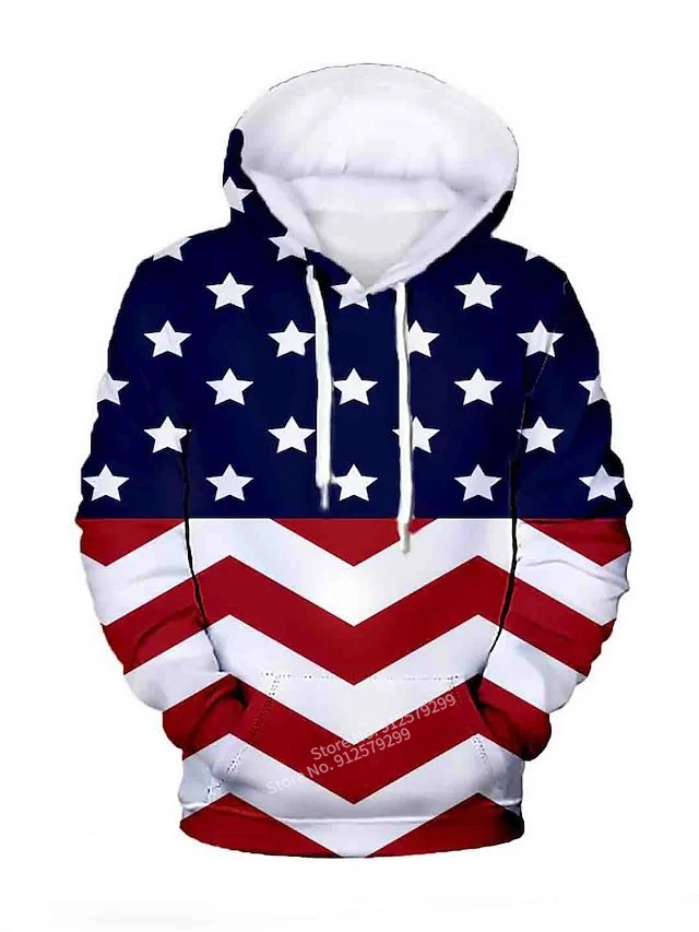 New Fashion American Flag 3D Printing Hoodie Men Casual Sweatshirt Harajuku Streetwear Long Sleeve Pullover