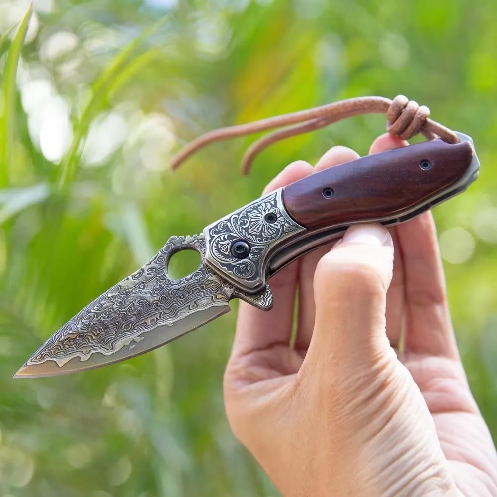 NEWOOTZ складной карманный нож из дамасской стали с кожаным чехлом японские VG10 ножи