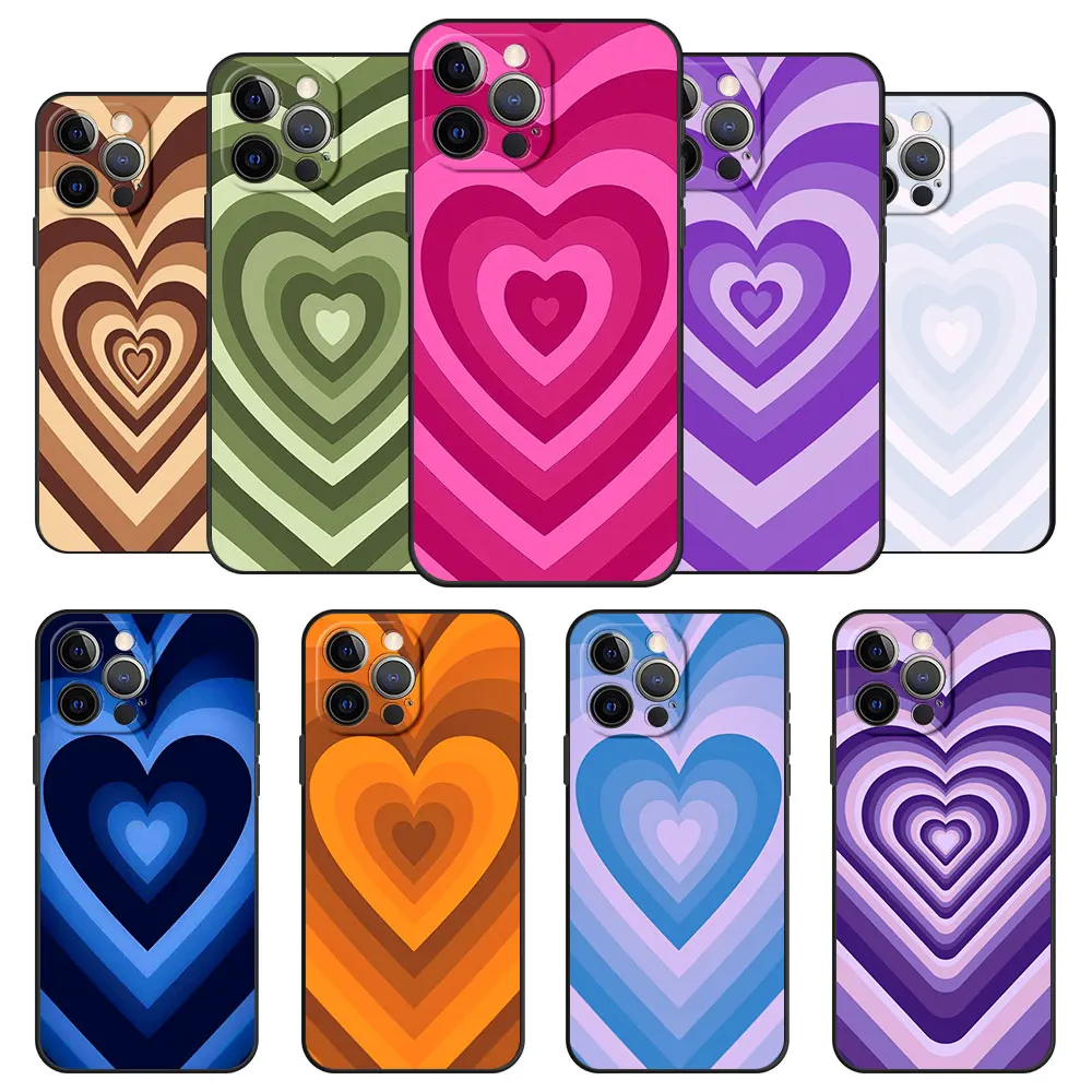 

Cute Gradient Love Heart Case for iPhone 7 11 12 13 Pro Max 8 Plus XS SE XR iPhon X 11pro 13pro 6splus Soft Celular Bag Style