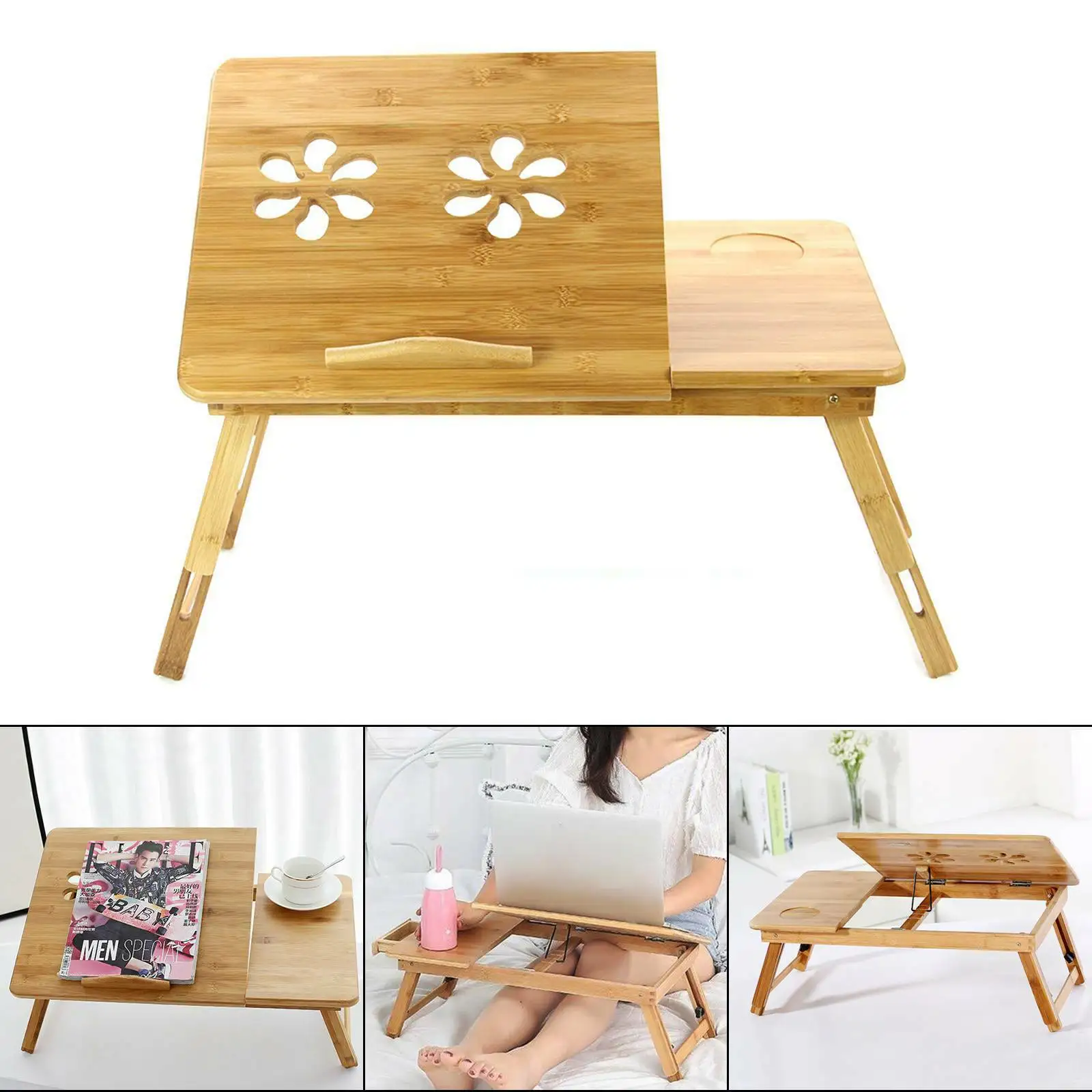 

Bamboo Adjustable Portable Laptop Desk Lazy Table Stand Lap Sofa Bed PC Notebook